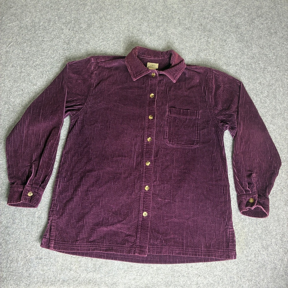 VTG LL Bean Women's Small Corduroy Button Down Shirt Purple Long Sleeve Cotton